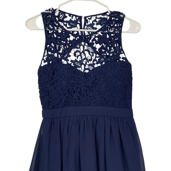 Lulus Navy Blue Lace Crochet Overlay Fit Flare Dress Womens Size S - Picture 2 of 6
